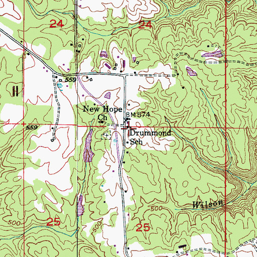 Topographic Map of Drummond School (historical), AL