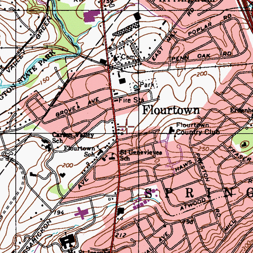 Topographic Map of Flourtown, PA