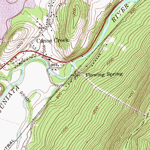 Topographic Map of Flowing Spring, PA