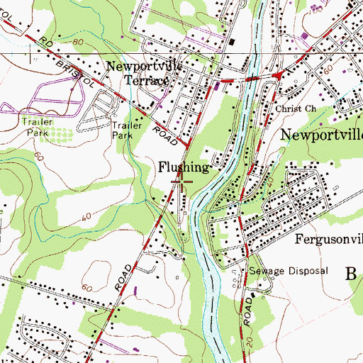 Topographic Map of Flushing, PA