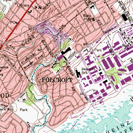 Topographic Map of Folcroft, PA