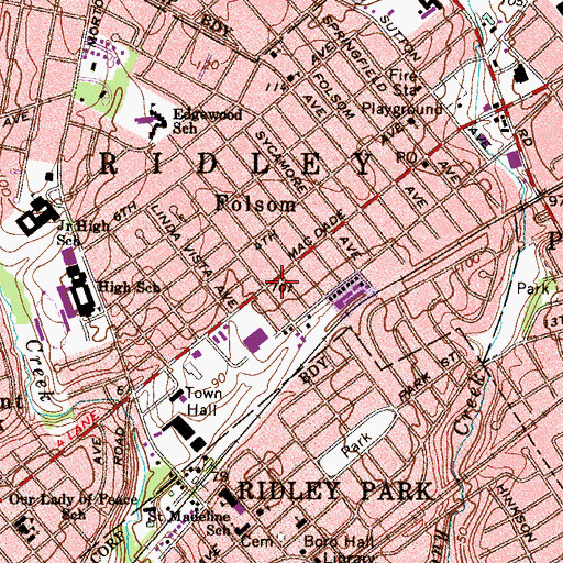 Topographic Map of Folsom, PA