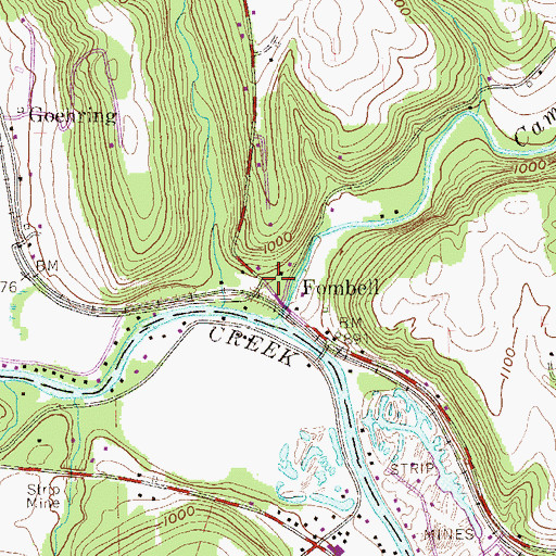 Topographic Map of Fombell, PA