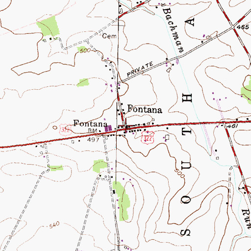 Topographic Map of Fontana, PA