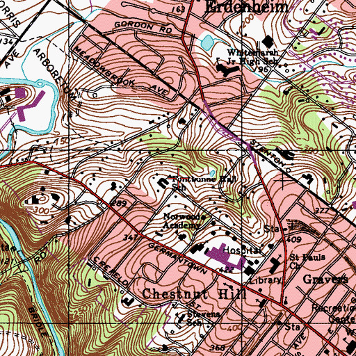 Topographic Map of Fontbonne Hall School, PA