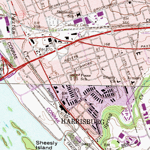 Topographic Map of Foose School, PA