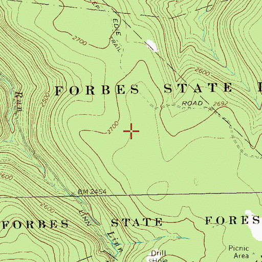 Topographic Map of Forbes State Forest, PA