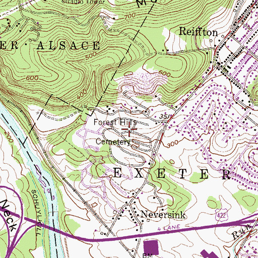 Topographic Map of Forest Hills Cemetery, PA