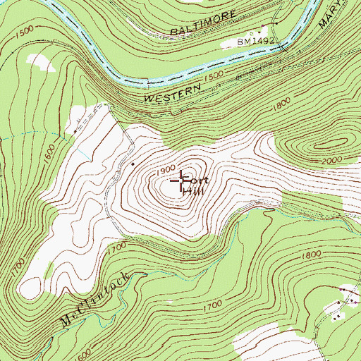 Topographic Map of Fort Hill, PA