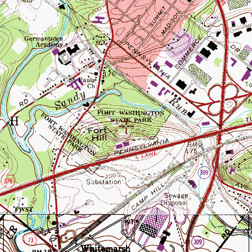 Topographic Map of Fort Washington State Park, PA