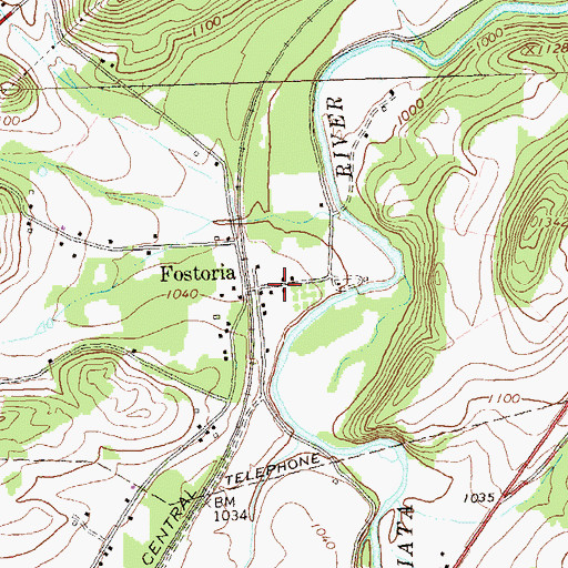 Topographic Map of Fostoria, PA