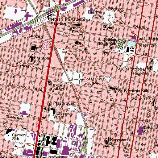 Topographic Map of Fotterall Square, PA