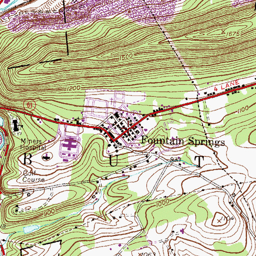 Topographic Map of Fountain Springs, PA