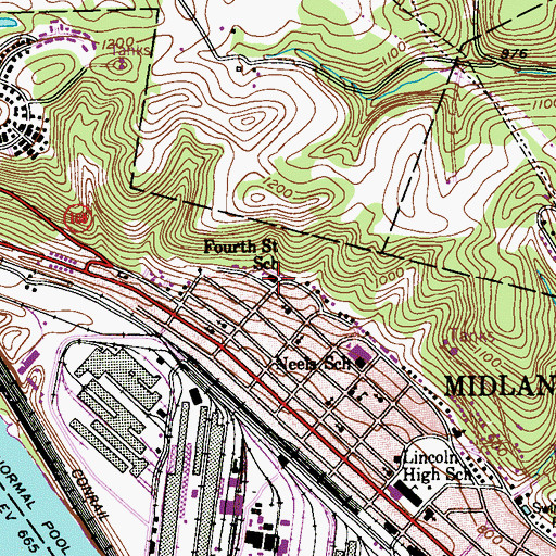 Topographic Map of Fourth Saint School, PA