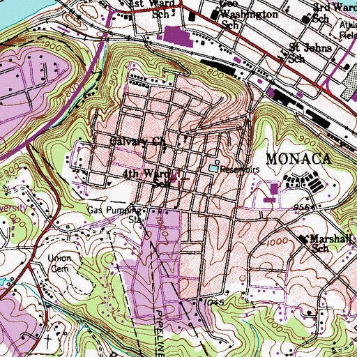 Topographic Map of Fourth Ward School, PA