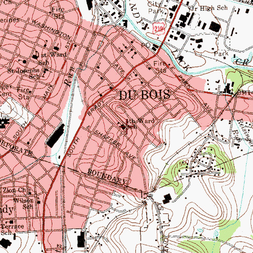 Topographic Map of Fourth Ward School, PA