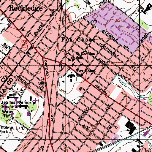 Topographic Map of Fox Chase School, PA