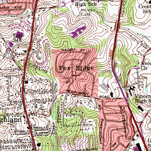Topographic Map of Fox Ridge, PA