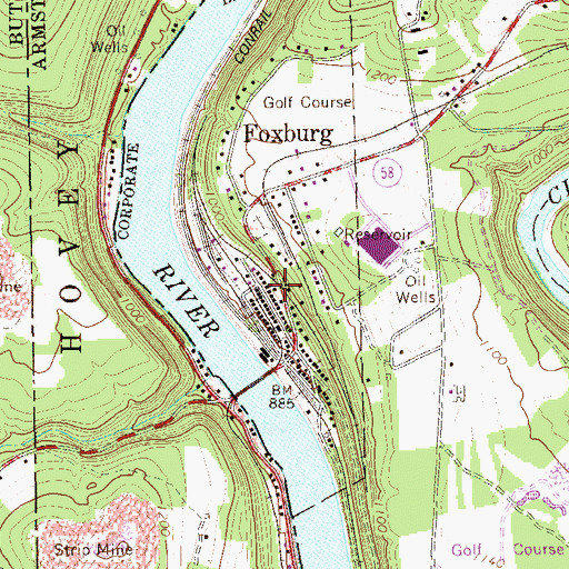 Topographic Map of Foxburg, PA