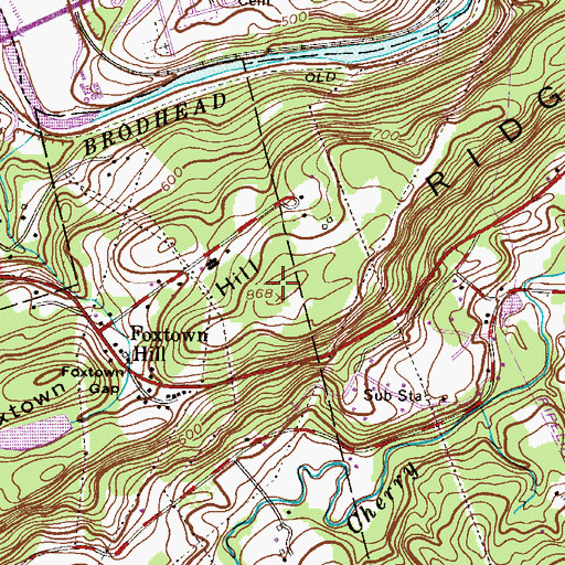 Topographic Map of Foxtown Hill, PA