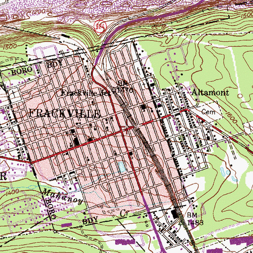 Topographic Map of Frackville, PA