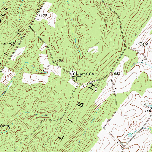Topographic Map of Frame Church, PA