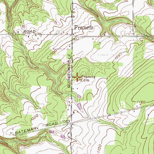 Topographic Map of Francis Cemetery, PA
