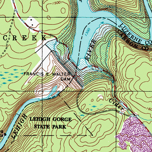 Topographic Map of Francis E Walter Dam, PA