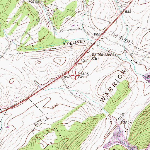 Topographic Map of Frank Cemetery, PA