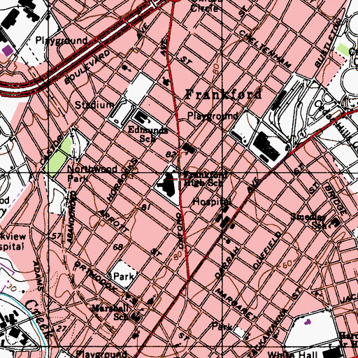 Topographic Map of Frankford High School, PA