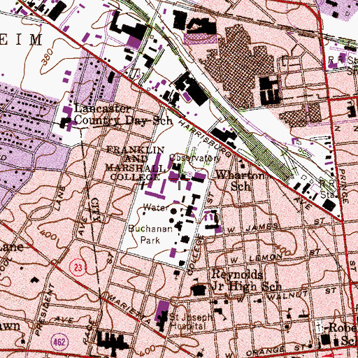 Topographic Map of Franklin and Marshall College, PA