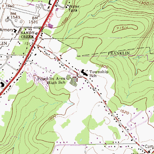 Topographic Map of Franklin Area High School, PA