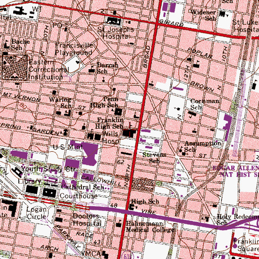 Topographic Map of Franklin High School, PA