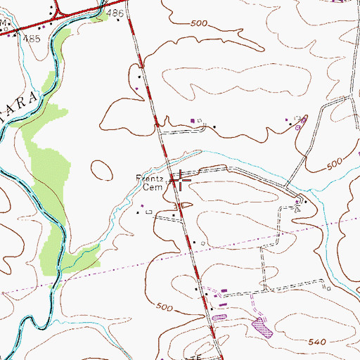 Topographic Map of Frantz Cemetery, PA