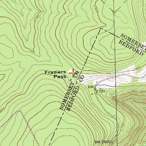 Topographic Map of Fraziers Pass, PA