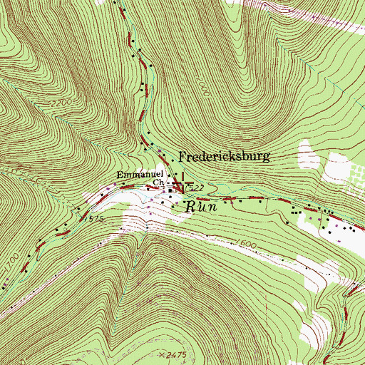 Topographic Map of Fredericksburg, PA
