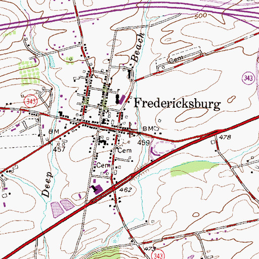Topographic Map of Fredericksburg, PA