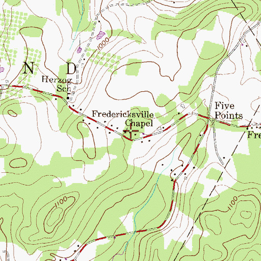 Topographic Map of Fredericksville Chapel, PA