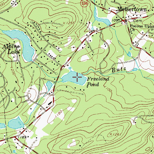 Topographic Map of Freeland Pond, PA