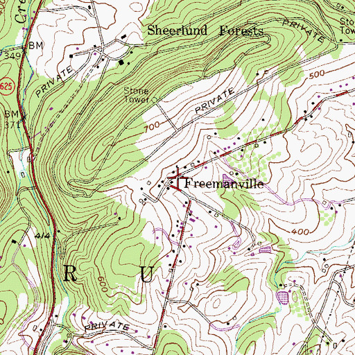 Topographic Map of Freemanville, PA