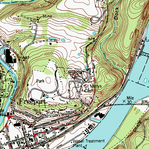 Topographic Map of Freeport Cemetery, PA