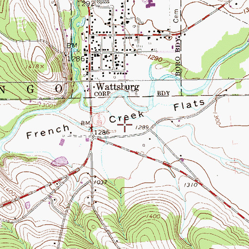 Topographic Map of French Creek Flats, PA