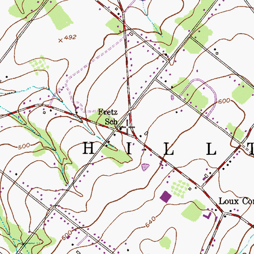 Topographic Map of Fretz School, PA