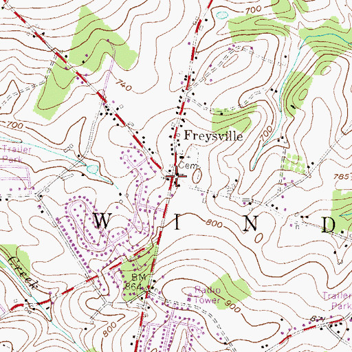 Topographic Map of Freysville, PA