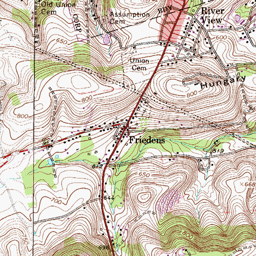 Topographic Map of Friedens, PA