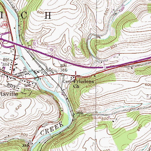 Topographic Map of Friedens Church, PA