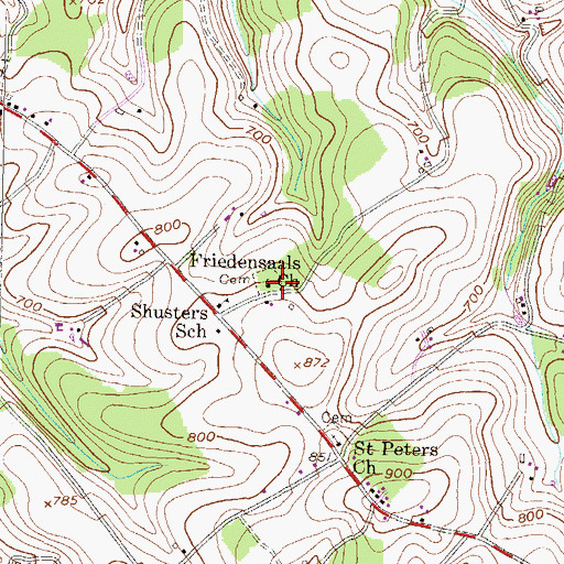 Topographic Map of Friedensaals Church, PA
