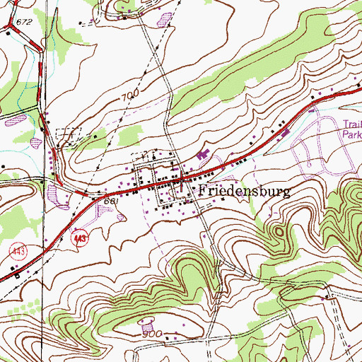 Topographic Map of Friedensburg, PA