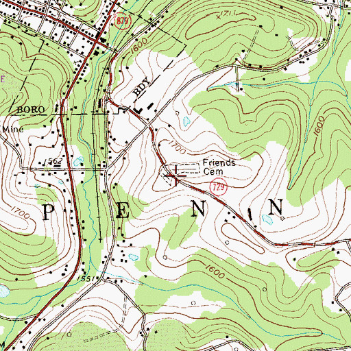 Topographic Map of Friends Cemetery, PA