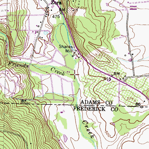 Topographic Map of Friends Creek, PA